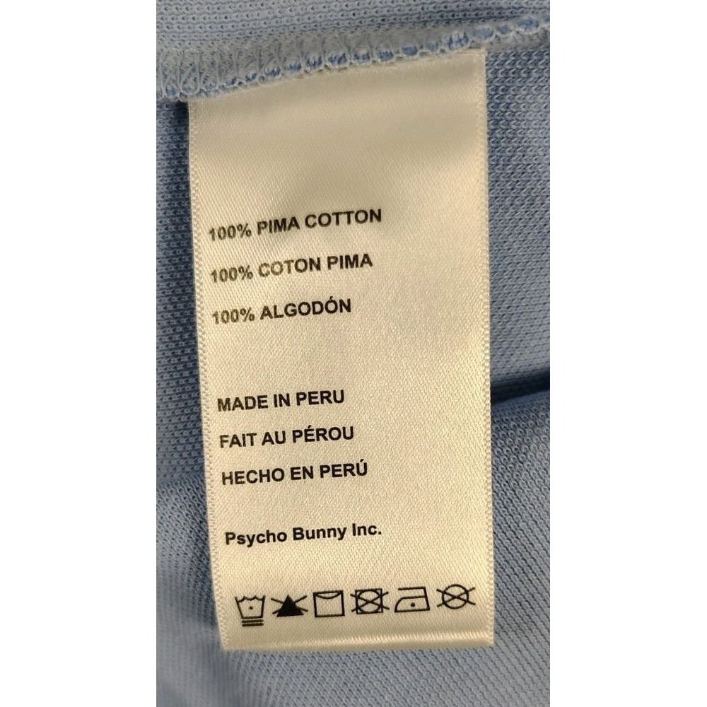 Psycho Bunny 100% Pima Cotton Polo Short Mens Sz 6 US LG Light Blue - Picture 8 of 9